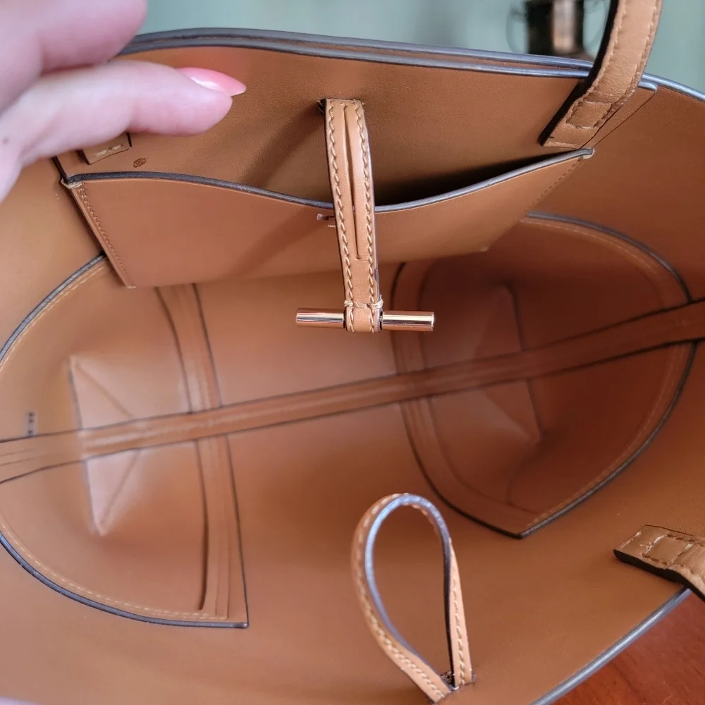 Tory Burch Block-T Small Tote Camel Leather Crossbody Bag
